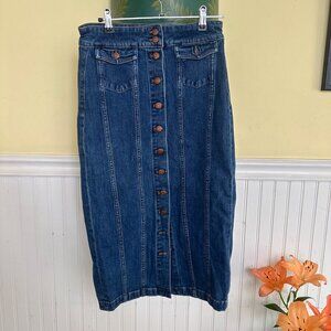 Madewell Denim Button-Front Midi Skirt Size 25 Classic Blue Wash 100% Cotton